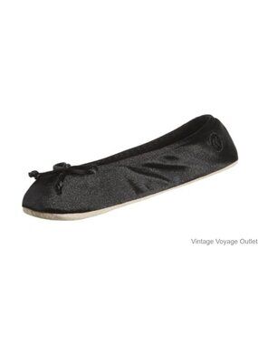 Isotoner Satin Ballerina Slippers with Ribbon Bow, Suede Sole